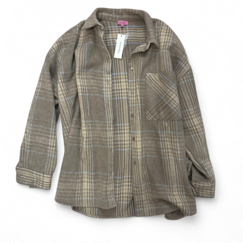 Francesca's Collections Plaid Jacket in Brown and baby blue, new with tags size